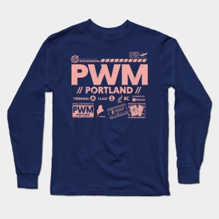 Vintage Portland PWM Airport Code Travel Day Retro Travel Tag Maine Long Sleeve T-Shirt